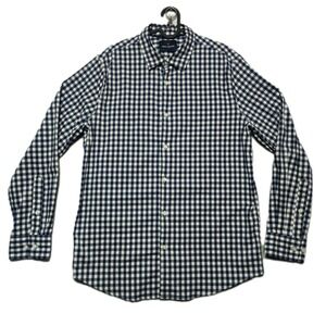 Daniel Hechter Paris Mens XL Navy White Gingham Check Long Sleeve‎ Button Down